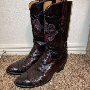 Lucchese Handmade Classics Full Quill Ostrich Black Cherry 9.5 D